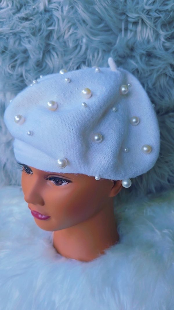 White Beret with Pearls - Image 2