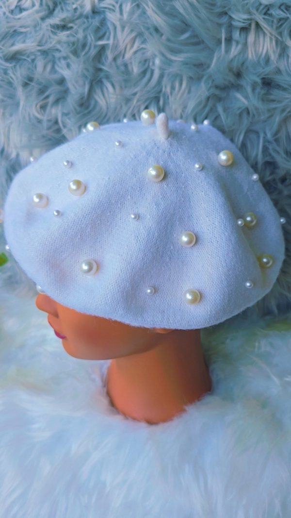 White Beret with Pearls - Image 3