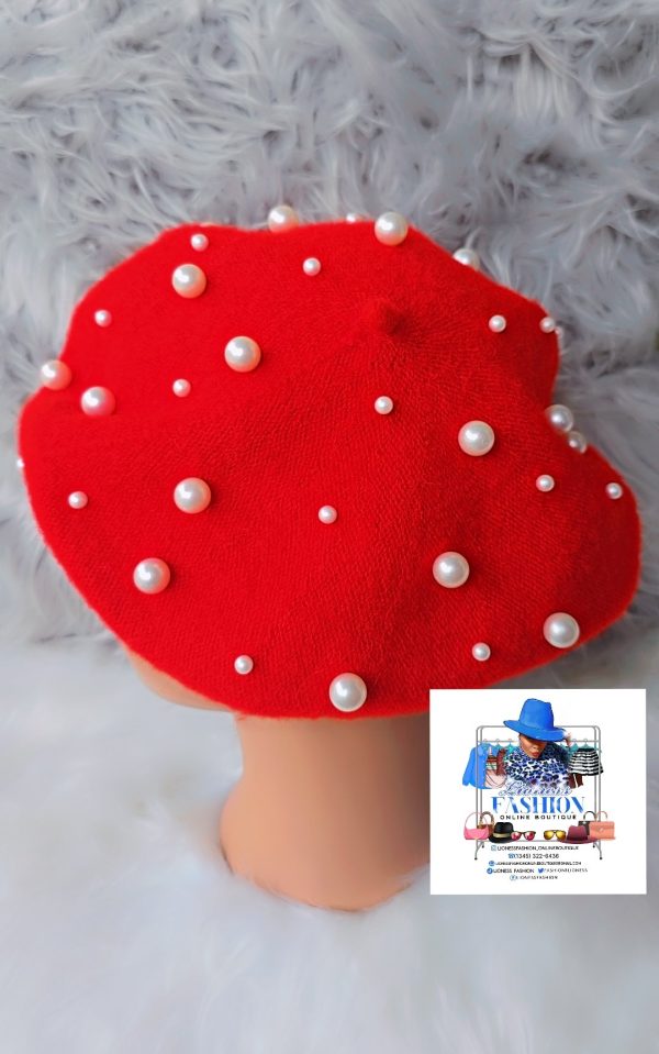 Red Beret with Pearls - Image 3