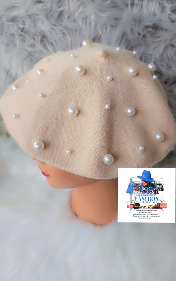 Cream Beret with Pearls - Image 2