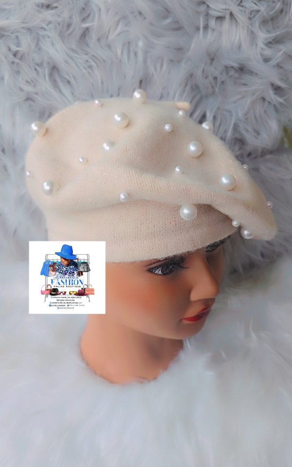 Cream Beret with Pearls - Image 3