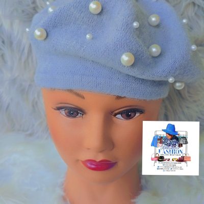 Grey Beret with Pearls