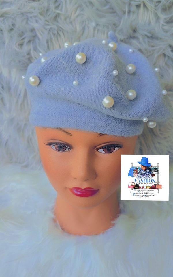 Grey Beret with Pearls