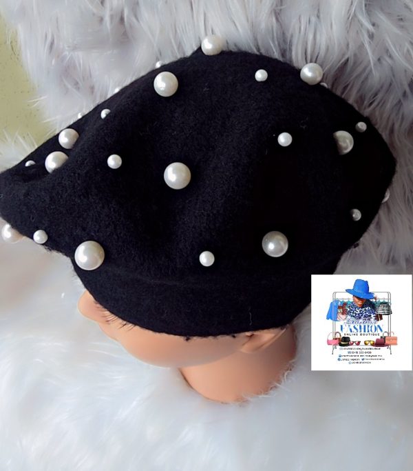 Black Beret with Pearls - Image 2