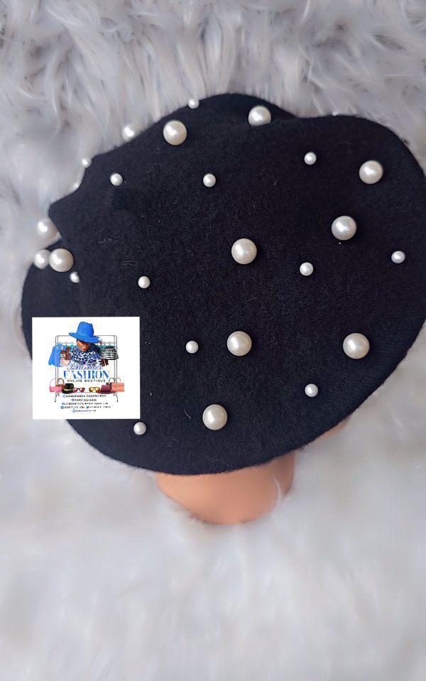 Black Beret with Pearls - Image 3