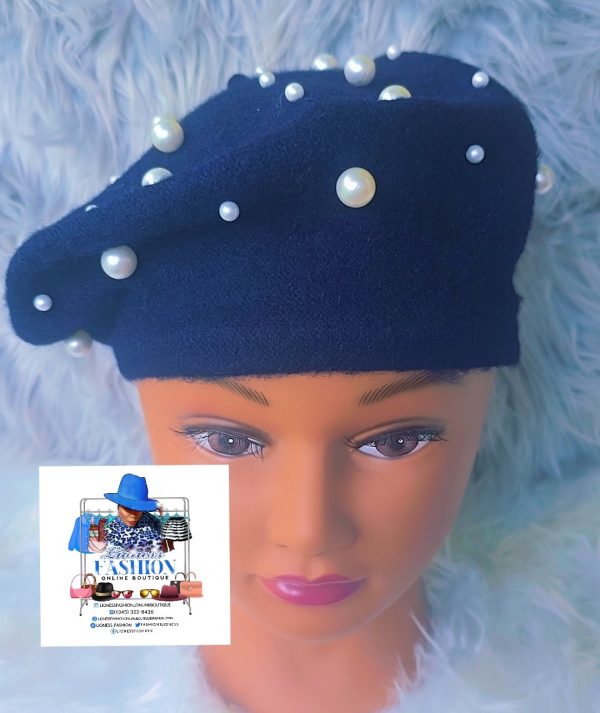 Navy Blue Beret with Pearls - Image 2