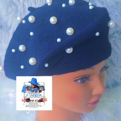 Navy Blue Beret with Pearls