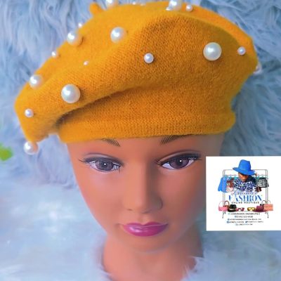 Mustard Yellow Beret with Pearls