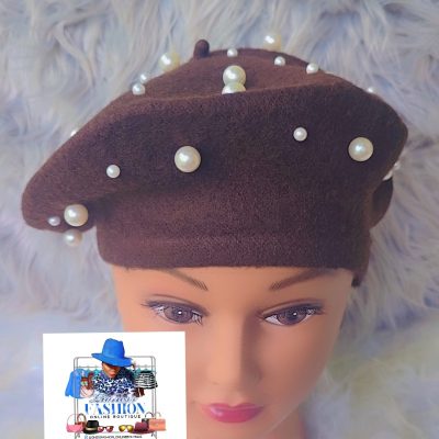 Chocolate Brown Beret with Pearls